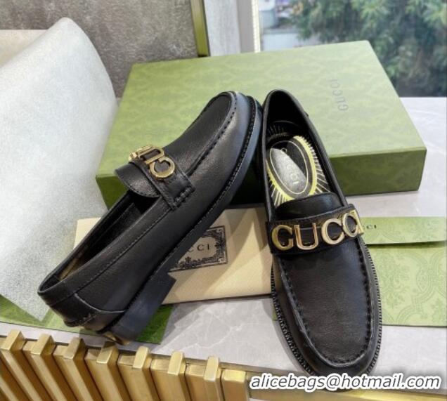 Good Product Gucci 'Gucci' Calf Leather Loafers Black 081318