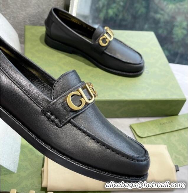 Good Product Gucci 'Gucci' Calf Leather Loafers Black 081318