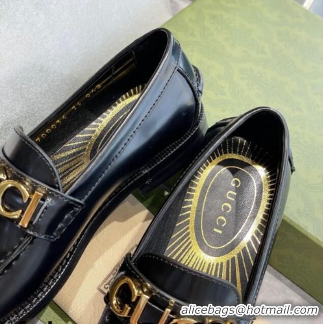 Perfect Gucci 'Gucci' Shiny Leather Loafers Black 081319