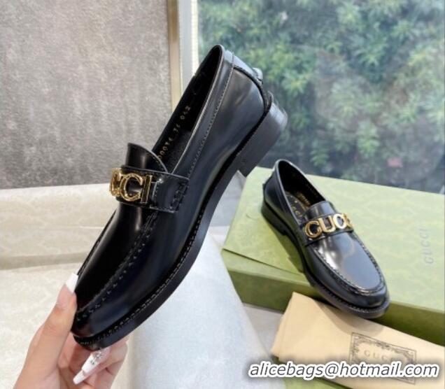 Perfect Gucci 'Gucci' Shiny Leather Loafers Black 081319