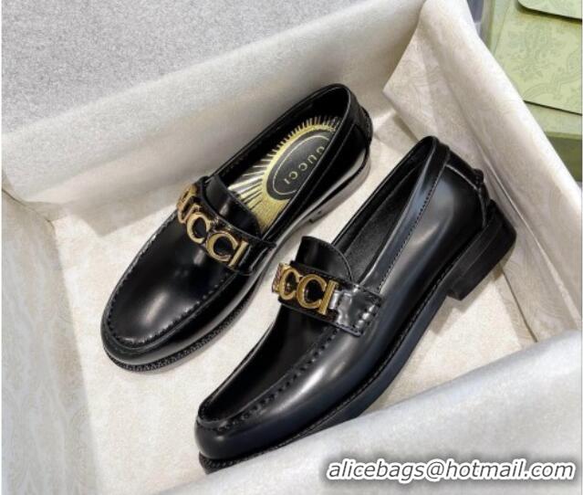 Perfect Gucci 'Gucci' Shiny Leather Loafers Black 081319