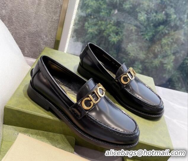 Perfect Gucci 'Gucci' Shiny Leather Loafers Black 081319