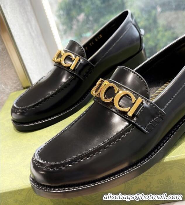 Perfect Gucci 'Gucci' Shiny Leather Loafers Black 081319