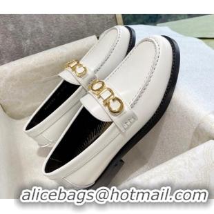 Stylish Gucci 'Gucci' Shiny Leather Loafers White 081320