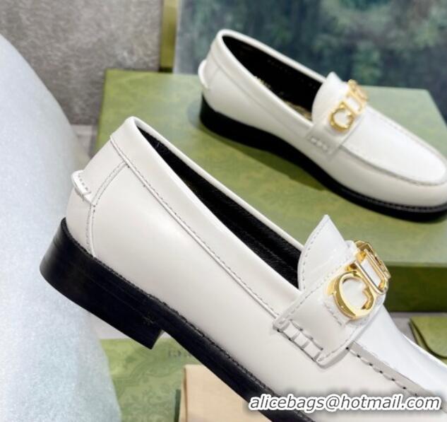 Stylish Gucci 'Gucci' Shiny Leather Loafers White 081320