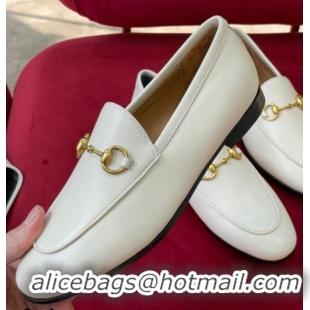 Best Grade Gucci Jordaan Leather Loafers White 414998