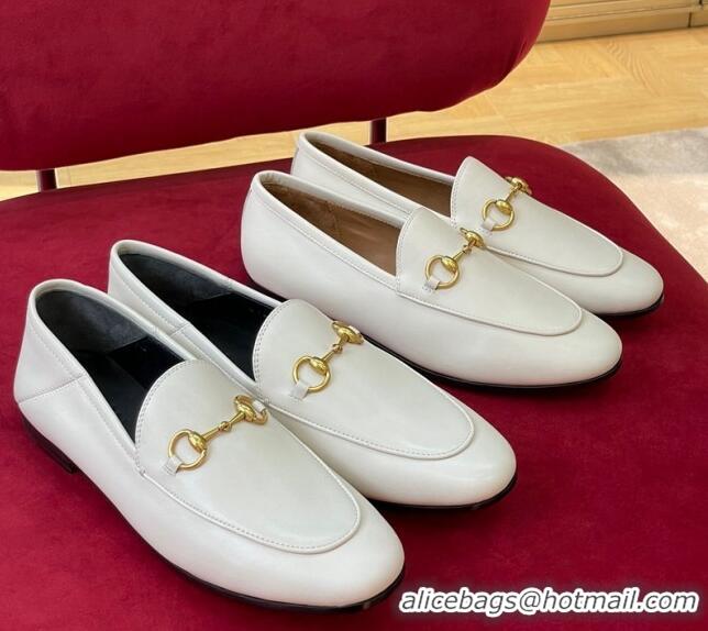 Best Grade Gucci Jordaan Leather Loafers White 414998