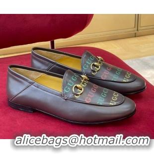 Low Price Gucci Jordaan Print Leather Loafers Brown 081324