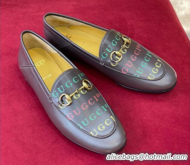 Low Price Gucci Jordaan Print Leather Loafers Brown 081324