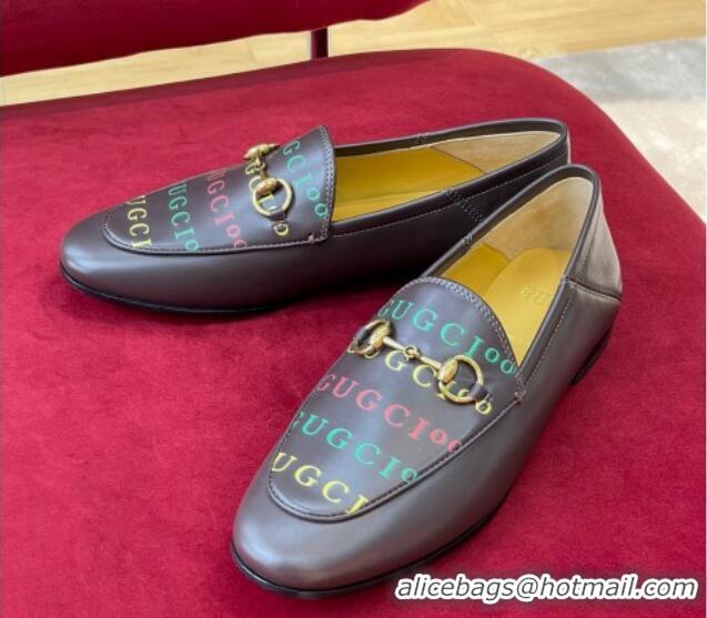 Low Price Gucci Jordaan Print Leather Loafers Brown 081324