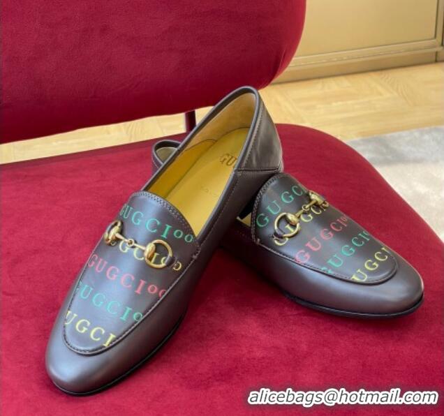 Low Price Gucci Jordaan Print Leather Loafers Brown 081324