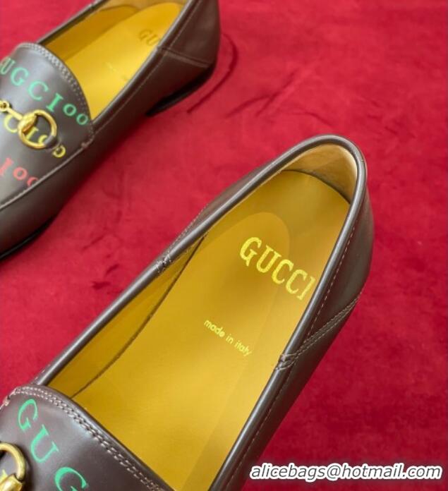 Low Price Gucci Jordaan Print Leather Loafers Brown 081324