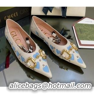 Sumptuous Gucci Lovelight Leather Ballet Flat with Horsebit White 082578