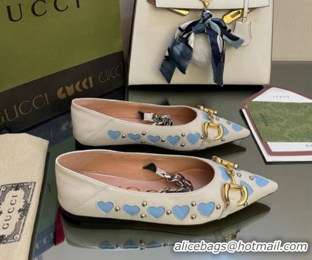 Sumptuous Gucci Lovelight Leather Ballet Flat with Horsebit White 082578