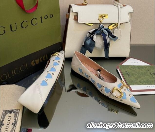 Sumptuous Gucci Lovelight Leather Ballet Flat with Horsebit White 082578