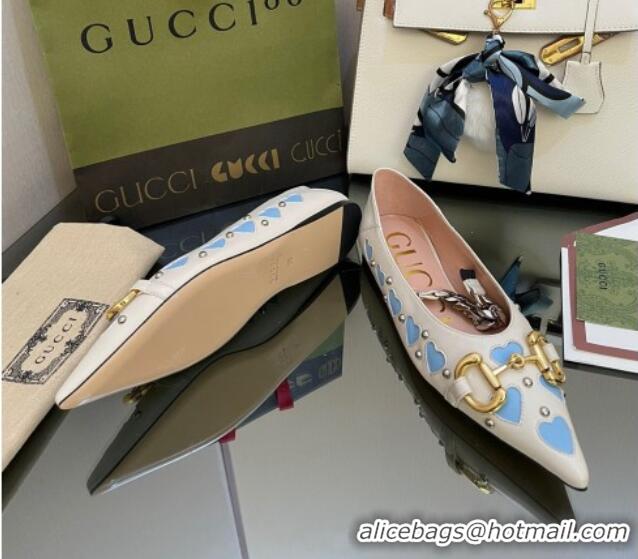 Sumptuous Gucci Lovelight Leather Ballet Flat with Horsebit White 082578