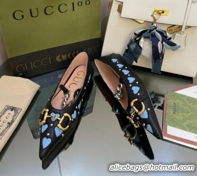 Discount Gucci Lovelight Leather Ballet Flat with Horsebit Black 082579