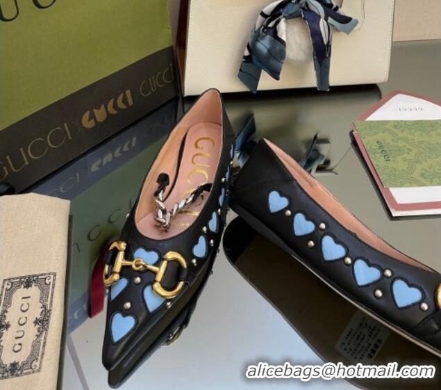 Discount Gucci Lovelight Leather Ballet Flat with Horsebit Black 082579