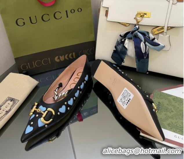 Discount Gucci Lovelight Leather Ballet Flat with Horsebit Black 082579