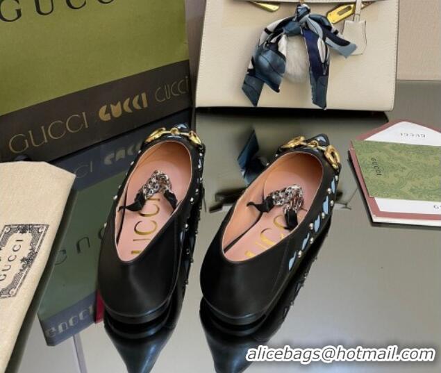 Discount Gucci Lovelight Leather Ballet Flat with Horsebit Black 082579