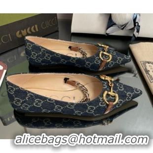 Luxurious Gucci GG Denim Ballet Flat with Horsebit Blue 2082580