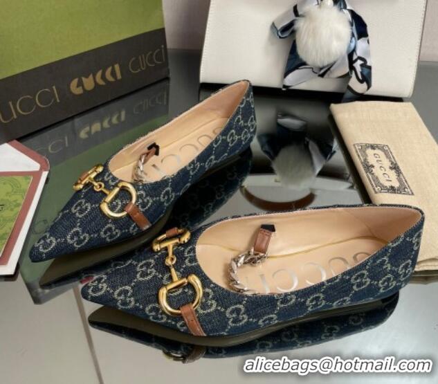 Luxurious Gucci GG Denim Ballet Flat with Horsebit Blue 2082580