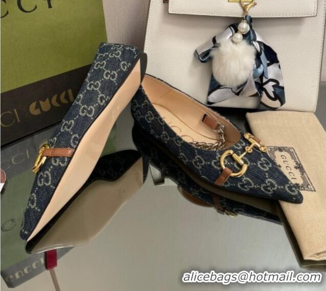 Luxurious Gucci GG Denim Ballet Flat with Horsebit Blue 2082580