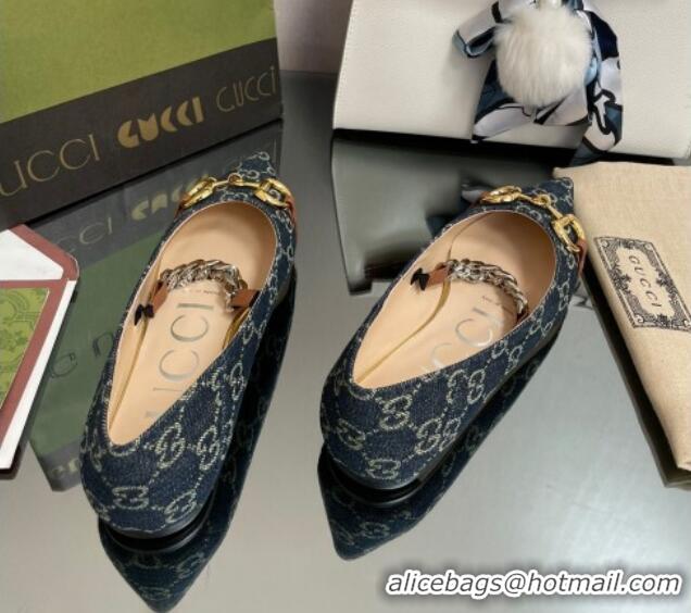 Luxurious Gucci GG Denim Ballet Flat with Horsebit Blue 2082580