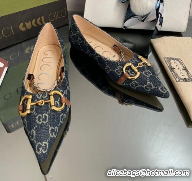 Luxurious Gucci GG Denim Ballet Flat with Horsebit Blue 2082580