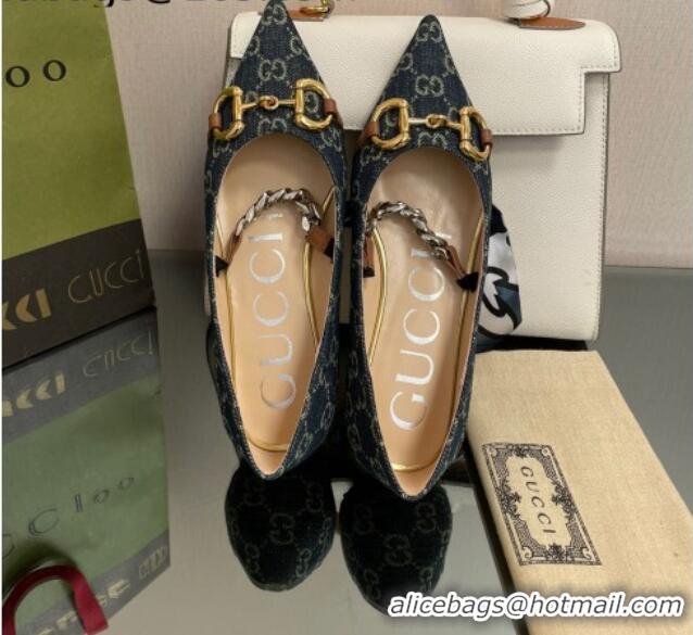 Luxurious Gucci GG Denim Ballet Flat with Horsebit Blue 2082580