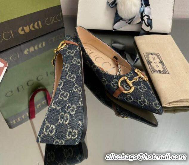 Luxurious Gucci GG Denim Ballet Flat with Horsebit Blue 2082580