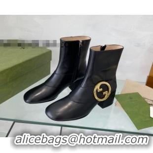 Luxury Gucci Blondie Leather Ankle Boot 5cm Black 2082585