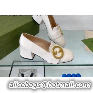 Low Cost Gucci Blondie Leather Mid-heel Pumps 5.5cm White 082586