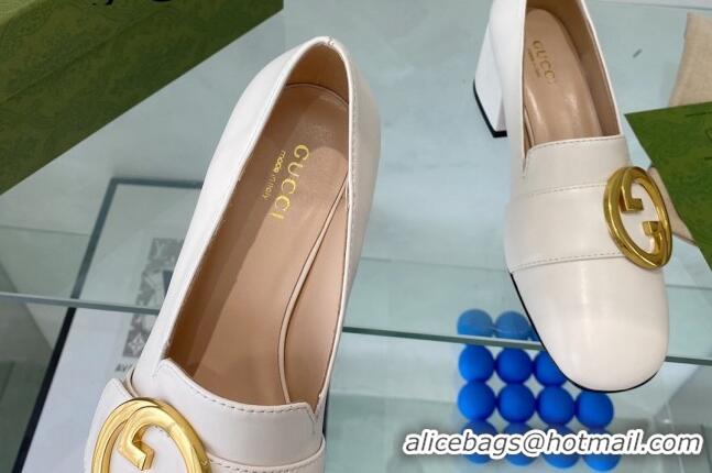 Low Cost Gucci Blondie Leather Mid-heel Pumps 5.5cm White 082586