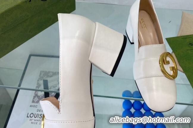 Low Cost Gucci Blondie Leather Mid-heel Pumps 5.5cm White 082586