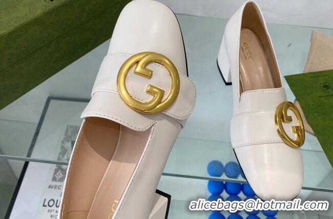 Low Cost Gucci Blondie Leather Mid-heel Pumps 5.5cm White 082586