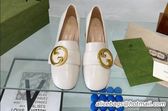 Low Cost Gucci Blondie Leather Mid-heel Pumps 5.5cm White 082586