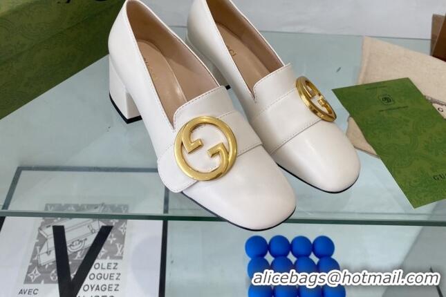 Low Cost Gucci Blondie Leather Mid-heel Pumps 5.5cm White 082586