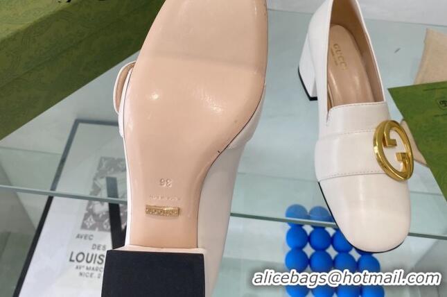 Low Cost Gucci Blondie Leather Mid-heel Pumps 5.5cm White 082586