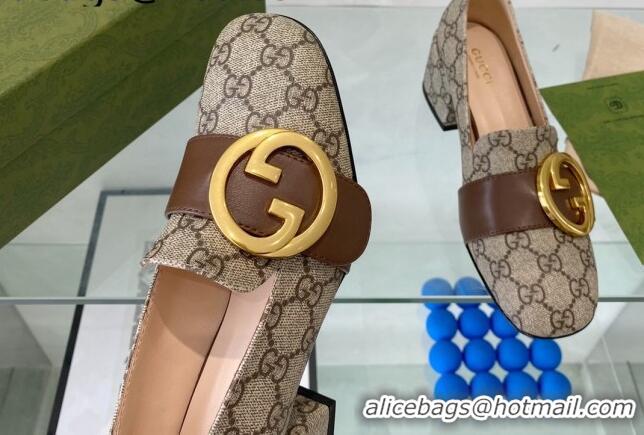 Popular Style Gucci Blondie GG Canvas Mid-heel Pumps 5.5cm Beige 082587