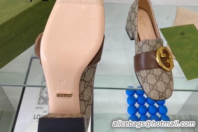 Popular Style Gucci Blondie GG Canvas Mid-heel Pumps 5.5cm Beige 082587