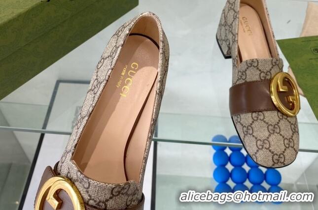 Popular Style Gucci Blondie GG Canvas Mid-heel Pumps 5.5cm Beige 082587