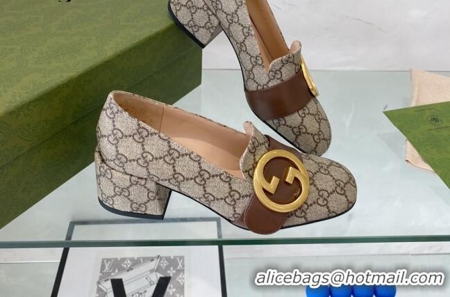 Popular Style Gucci Blondie GG Canvas Mid-heel Pumps 5.5cm Beige 082587