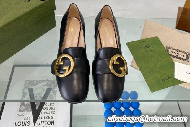 Good Quality Gucci Blondie Leather Mid-heel Pumps 5.5cm Black 082588