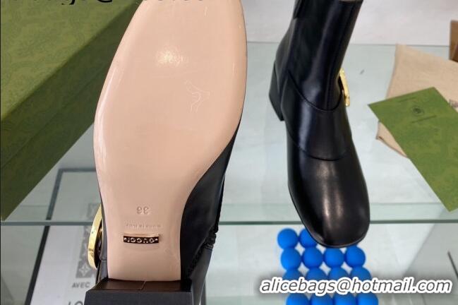 Good Quality Gucci Blondie Leather Mid-heel Pumps 5.5cm Black 082588