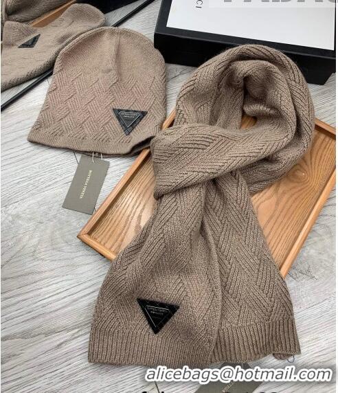 Buy Cheapest Bottega Veneta Wool Hat and Scarf Set 122222 Grey 2021