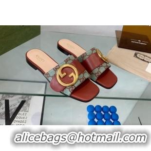 Best Price Gucci Blondie GG Canvas Flat Slide Sandals Green/Brown 082592