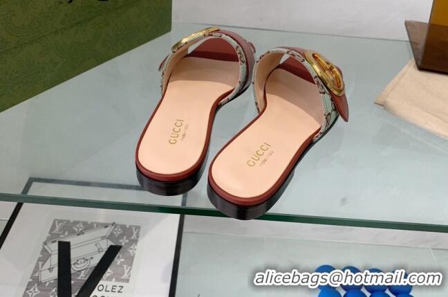 Best Price Gucci Blondie GG Canvas Flat Slide Sandals Green/Brown 082592