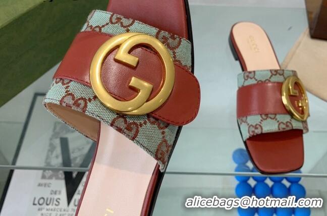 Best Price Gucci Blondie GG Canvas Flat Slide Sandals Green/Brown 082592