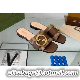 Luxurious Gucci Blondie GG Canvas Flat Slide Sandals Camel/Brown 082593